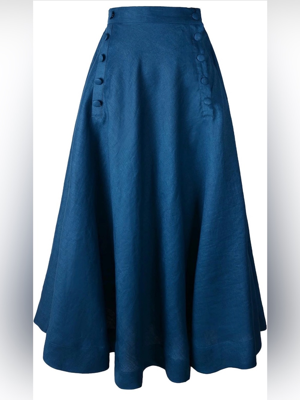 Elegant Blue A-Line Midi Skirt 100% linen Edwardian Linen Skirt